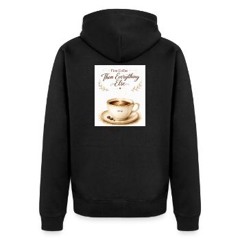 first_coffe_everything_else - Unisex Premium Organic Zip Hoodie - black - Back - Nico (187cm)