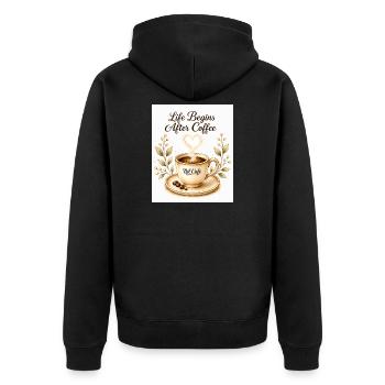 life_beginn_after_coffee - Unisex Premium Bio Zip Hoodie - Schwarz - Hinten - Nico (187cm)