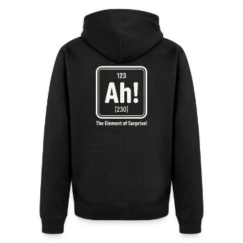Element der Überraschung Ah! - Unisex Premium Bio Zip Hoodie - Schwarz - Hinten - Nico (187cm)