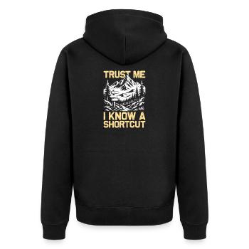 I know a shortcut Wandern Berge Bergsteigen - Unisex Premium Bio Zip Hoodie - Schwarz - Hinten - Nico (187cm)