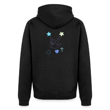 Rockhand mit Sternen und Herz - Unisex Premium Bio Zip Hoodie - Schwarz - Hinten - Nico (187cm)