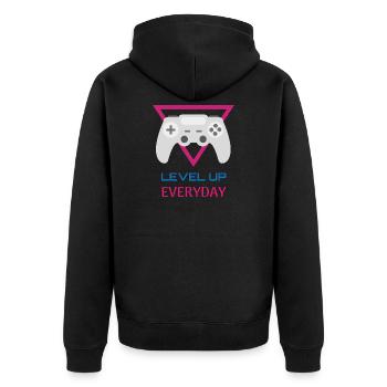 Level Up Everyday Gamer - Unisex Premium Bio Zip Hoodie - Schwarz - Hinten - Nico (187cm)