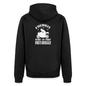 Freiheit Motorrad - Unisex Premium Bio Zip Hoodie - Schwarz - Hinten - Nico (187cm)