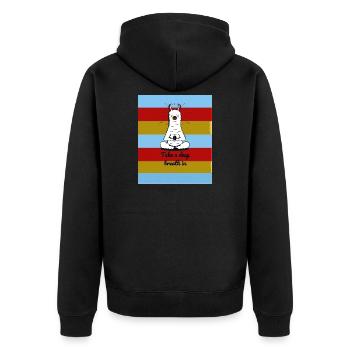 Meditating Lama - Unisex Premium Bio Zip Hoodie - Schwarz - Hinten - Nico (187cm)