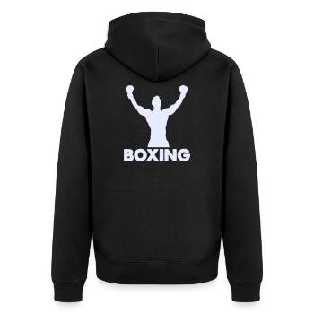 Boxer Sieg Silhouette - Unisex Premium Bio Zip Hoodie - Schwarz - Hinten - Nico (187cm)