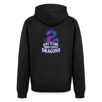 Drachenliebe: Girl liebt Drachen - Unisex Premium Bio Zip Hoodie - Schwarz - Hinten - Nico (187cm)