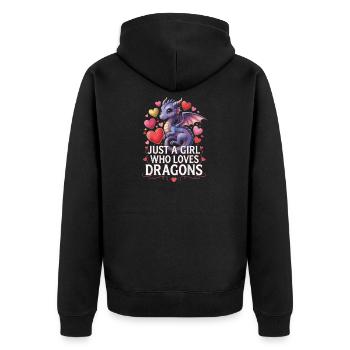 Drachenliebendes Mädchen - Unisex Premium Bio Zip Hoodie - Schwarz - Hinten - Nico (187cm)