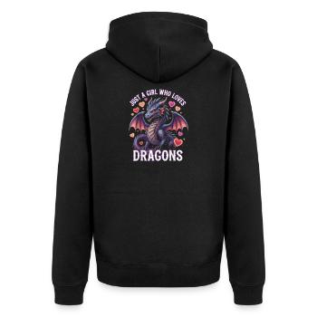 Nur ein Mädchen liebt Drachen - Unisex Premium Bio Zip Hoodie - Schwarz - Hinten - Nico (187cm)