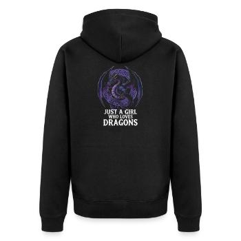 Mädchen liebt Drachen Grafik - Unisex Premium Bio Zip Hoodie - Schwarz - Hinten - Nico (187cm)