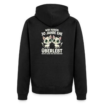 Katzen Duo: 30 Jahre Ehe - Unisex Premium Bio Zip Hoodie - Schwarz - Hinten - Nico (187cm)