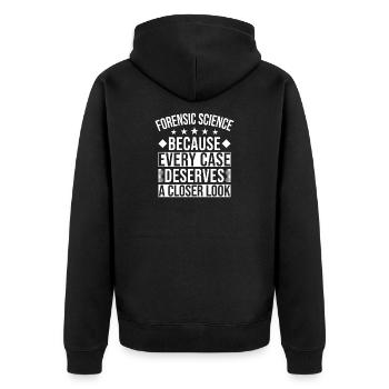 Forensic Analyst Every Case Deserves Closer Look - Unisex Premium Bio Zip Hoodie - Schwarz - Hinten - Nico (187cm)