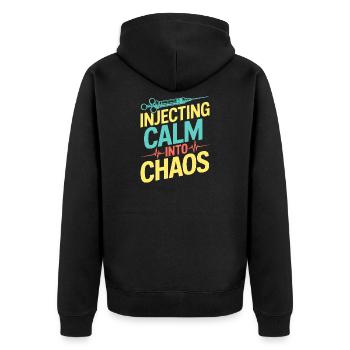 Anesthesiologist Calm Into Chaos Anesthesia - Unisex Premium Bio Zip Hoodie - Schwarz - Hinten - Nico (187cm)