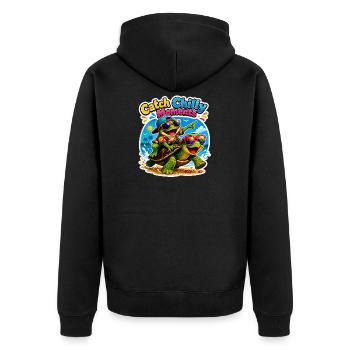 Urlaubs Vibes - Unisex Premium Bio Zip Hoodie - Schwarz - Hinten - Nico (187cm)