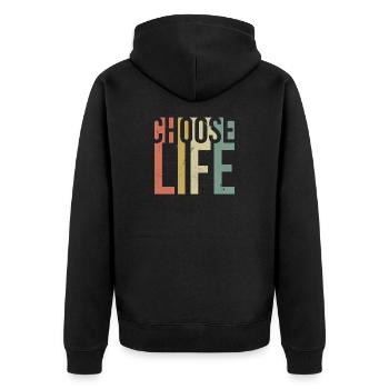 Wählen Sie das inspirierende Zitat des Lebens – Retro-Design - Unisex Premium Bio Zip Hoodie - Schwarz - Hinten - Nico (187cm)