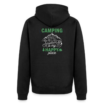Camping ist mein Happy Place - Unisex Premium Bio Zip Hoodie - Schwarz - Hinten - Nico (187cm)