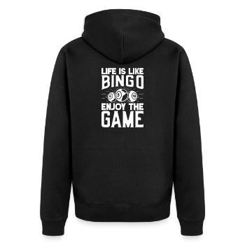 Bingo Player Enjoy The Game Bingo - Unisex Premium Bio Zip Hoodie - Schwarz - Hinten - Nico (187cm)