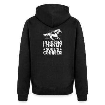 Hobby Horse Rider I Find My Soul´s English Riding - Unisex Premium Bio Zip Hoodie - Schwarz - Hinten - Nico (187cm)