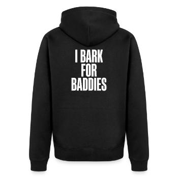 Ich belle für Baddies. - Unisex Premium Bio Zip Hoodie - Schwarz - Hinten - Nico (187cm)