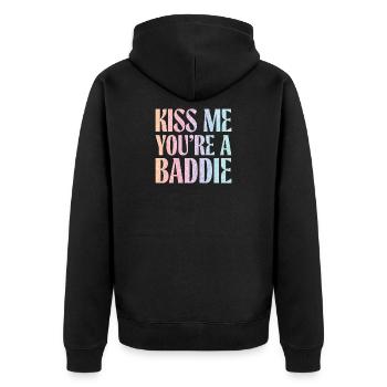 Küss mich du Baddie. - Unisex Premium Bio Zip Hoodie - Schwarz - Hinten - Nico (187cm)