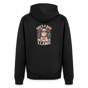 Sie ist eine Bad Momma Llama - Unisex Premium Bio Zip Hoodie - Schwarz - Hinten - Nico (187cm)