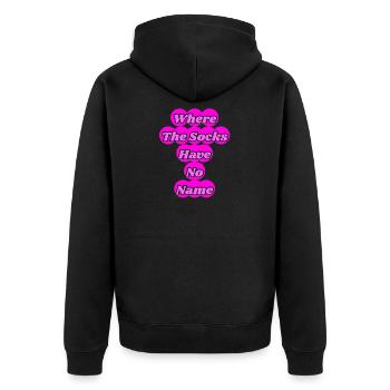 Wo die Socken keinen Namen haben - Unisex Premium Bio Zip Hoodie - Schwarz - Hinten - Nico (187cm)