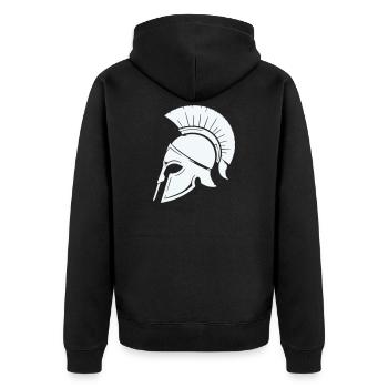 Spartanischer Helmschutz Grafik Blau - Unisex Premium Bio Zip Hoodie - Schwarz - Hinten - Nico (187cm)