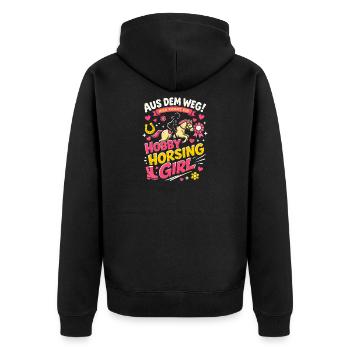 Hobby Horsing Girl Retro Spruch Design - Unisex Premium Bio Zip Hoodie - Schwarz - Hinten - Nico (187cm)