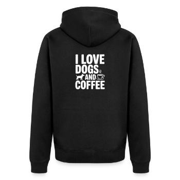 Ich liebe Hunde und Kaffee - Unisex Premium Bio Zip Hoodie - Schwarz - Hinten - Nico (187cm)
