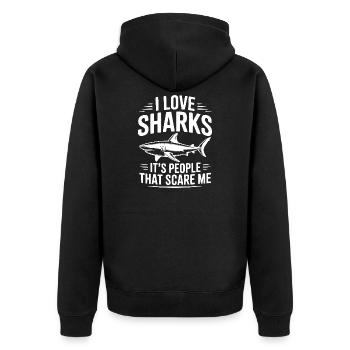 Ich liebe Haie. Es sind Menschen, die mir Angst machen. - Unisex Premium Bio Zip Hoodie - Schwarz - Hinten - Nico (187cm)