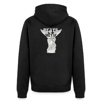 Metalltypografie der geflügelten Engelsstatue - Unisex Premium Bio Zip Hoodie - Schwarz - Hinten - Nico (187cm)