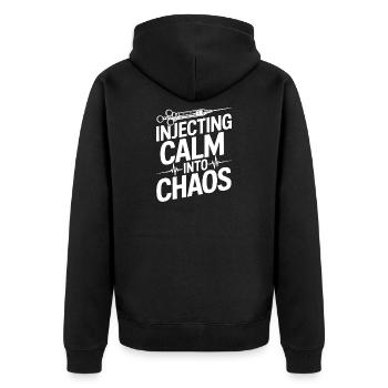 Anesthesiologist Calm Into Chaos Anesthesia - Unisex Premium Bio Zip Hoodie - Schwarz - Hinten - Nico (187cm)