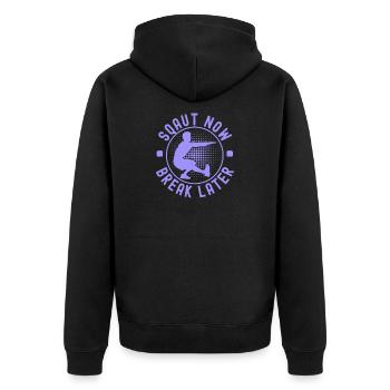 Fitness Fanatics Squat Now Break Later - Unisex Premium Bio Zip Hoodie - Schwarz - Hinten - Nico (187cm)