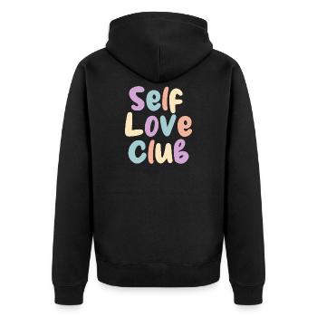 Self Love Club Pastelldruck - Unisex Premium Bio Zip Hoodie - Schwarz - Hinten - Nico (187cm)