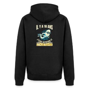 Anniversaire 18 Ans Humour Le Plus Rapide - Veste à capuche bio Premium Unisexe - noir - Dos - Nico (187cm)
