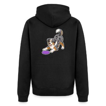 Australian Shepherd with purple Frisbee - Unisex Premium Organic Zip Hoodie - black - Back - Nico (187cm)