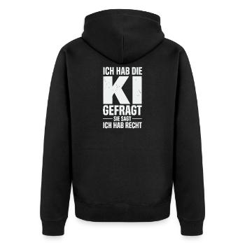 ich hab die ki gefragt sie sagt ich hab recht - Unisex Premium Bio Zip Hoodie - Schwarz - Hinten - Nico (187cm)