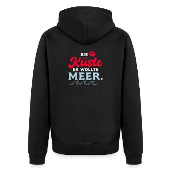 Sie Küste er wollte Meer, lustiges Wortspiel - Unisex Premium Bio Zip Hoodie - Schwarz - Hinten - Nico (187cm)