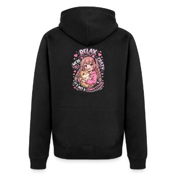 Relax We're All Crazy Competition - Unisex Premium Organic Zip Hoodie - black - Back - Nico (187cm)