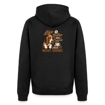 Coffee And Basset Hounds - Dog Mom Coffee Lover - Unisex Premium Organic Zip Hoodie - black - Back - Nico (187cm)
