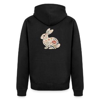 Floral rabbit with plant pattern - Unisex Premium Organic Zip Hoodie - black - Back - Nico (187cm)