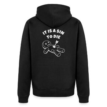 It's a sin to die, love life - Unisex Premium Organic Zip Hoodie - black - Back - Nico (187cm)
