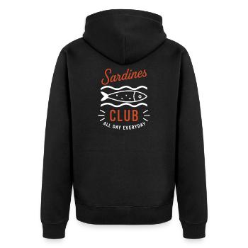 Sardines Club Every Day - Unisex Premium Organic Zip Hoodie - black - Back - Nico (187cm)