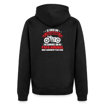 Papa Motard, Tee Shirt Humour Moto Homme Cadeau - Veste à capuche bio Premium Unisexe - noir - Dos - Nico (187cm)