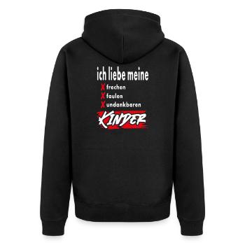 Ich liebe meine frechen faulen Kinder Shirt Spruch - Unisex Premium Bio Zip Hoodie - Schwarz - Hinten - Nico (187cm)