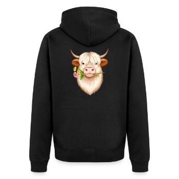 Vache Highland fraîche avec fleurs – style écossais du bétail - Veste à capuche bio Premium Unisexe - noir - Dos - Nico (187cm)
