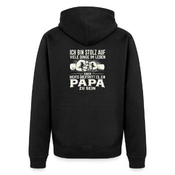 Stolz Vatersein: Nichts Überragt - Unisex Premium Bio Zip Hoodie - Schwarz - Hinten - Nico (187cm)