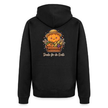 Danke für die Ernte - Kawaii Kürbis Erntedankfest - Unisex Premium Bio Zip Hoodie - Schwarz - Hinten - Nico (187cm)