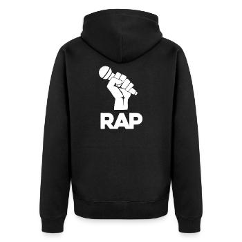 Rap Mic Silhouette - Unisex Premium Bio Zip Hoodie - Schwarz - Hinten - Nico (187cm)