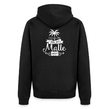 Einer für Alle – Malle 2027 - Unisex Premium Bio Zip Hoodie - Schwarz - Hinten - Nico (187cm)