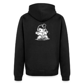 Karate Mädchen Cartoon Look - Unisex Premium Bio Zip Hoodie - Schwarz - Hinten - Nico (187cm)